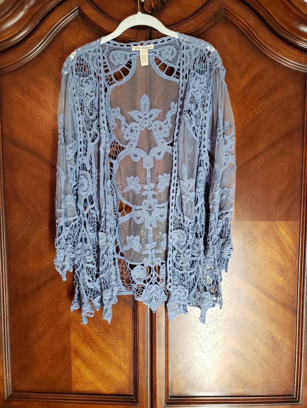 Boho Crochet Lace Open Cardigan - Light Blue